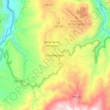 Mappa topografica Chachapoyas, altitudine, rilievo