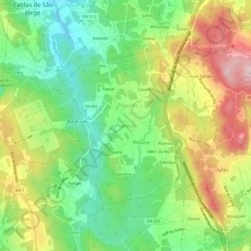 Mappa topografica Pigeiros, altitudine, rilievo