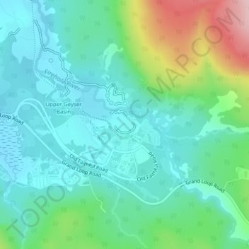 Mappa topografica Old Faithful, altitudine, rilievo