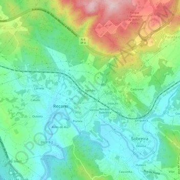Mappa topografica Rochão, altitudine, rilievo