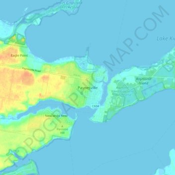 Mappa topografica Paynesville, altitudine, rilievo