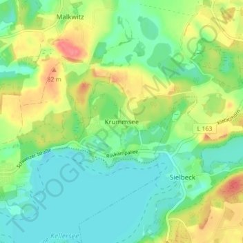 Mappa topografica Krummsee, altitudine, rilievo