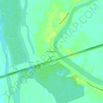 Mappa topografica Atchafalaya, altitudine, rilievo