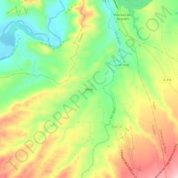 Mappa topografica Olivar, altitudine, rilievo