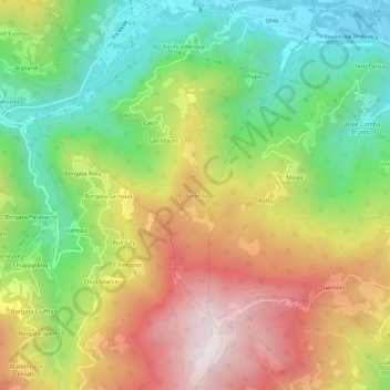 Mappa topografica Duranda, altitudine, rilievo