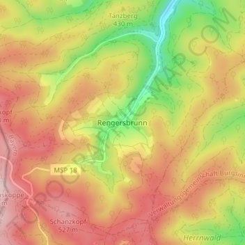 Mappa topografica Rengersbrunn, altitudine, rilievo