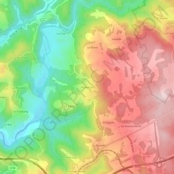 Mappa topografica Hublange, altitudine, rilievo