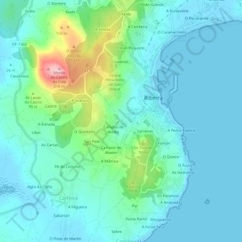 Mappa topografica Cubeliano, altitudine, rilievo