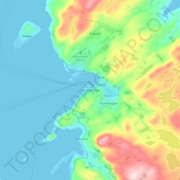 Mappa topografica Hammerfest, altitudine, rilievo