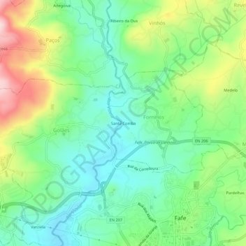 Mappa topografica Santa Comba, altitudine, rilievo