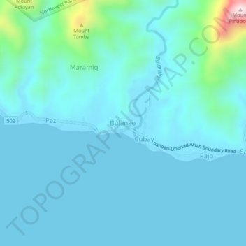 Mappa topografica Bulanao, altitudine, rilievo