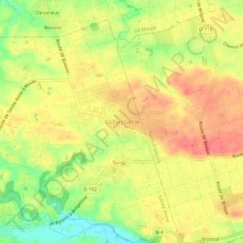 Mappa topografica Richeplaine, altitudine, rilievo