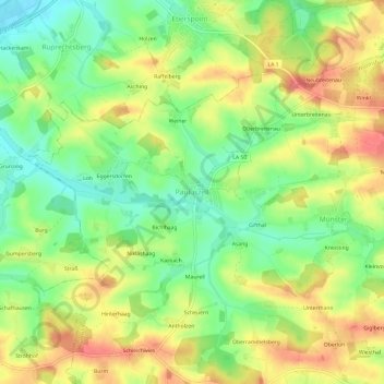 Mappa topografica Pauluszell, altitudine, rilievo