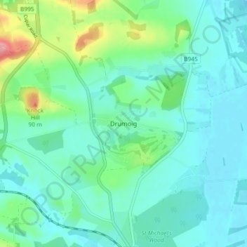 Mappa topografica Drumoig, altitudine, rilievo