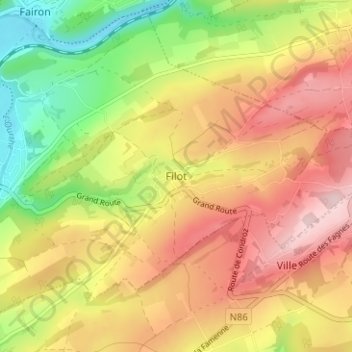 Mappa topografica Filot, altitudine, rilievo