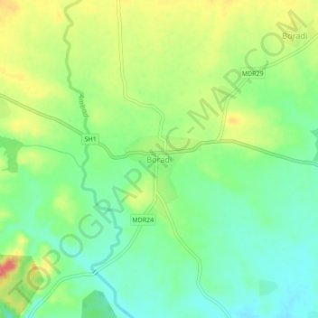 Mappa topografica Boradi, altitudine, rilievo