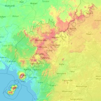 Mappa topografica Ouest, altitudine, rilievo