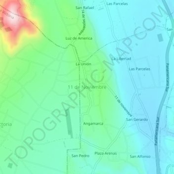 Mappa topografica 11 de Noviembre, altitudine, rilievo