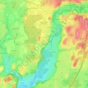Mappa topografica Schomburg, altitudine, rilievo