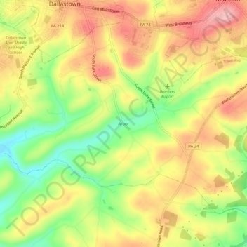 Mappa topografica Arbor, altitudine, rilievo