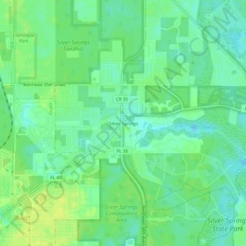 Mappa topografica Silver Springs, altitudine, rilievo