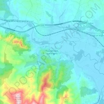 Mappa topografica Roquebrune-sur-Argens, altitudine, rilievo