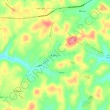 Mappa topografica Newcomer, altitudine, rilievo