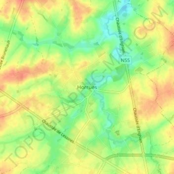 Mappa topografica Horrues, altitudine, rilievo