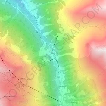 Mappa topografica Mottec, altitudine, rilievo