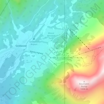 Mappa topografica Alyeska, altitudine, rilievo