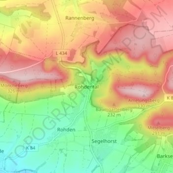 Mappa topografica Rohdental, altitudine, rilievo
