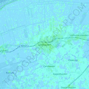 Mappa topografica Uithuizen, altitudine, rilievo