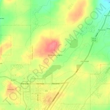 Mappa topografica Centennial Heights, altitudine, rilievo