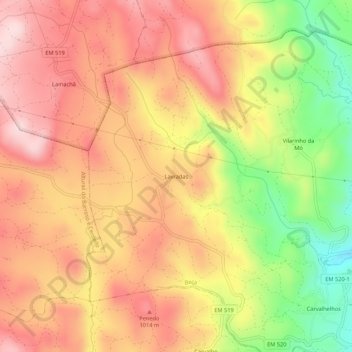 Mappa topografica Lavradas, altitudine, rilievo