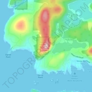 Mappa topografica Pender Hill, altitudine, rilievo