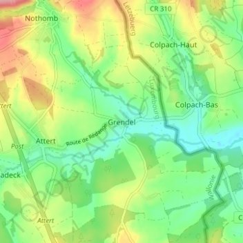 Mappa topografica Grendel, altitudine, rilievo