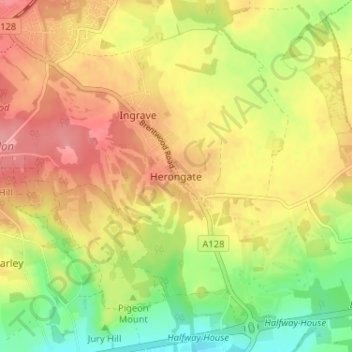 Mappa topografica Herongate, altitudine, rilievo