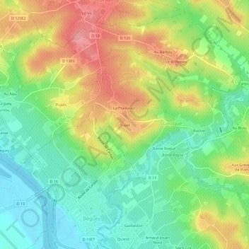 Mappa topografica Trajet, altitudine, rilievo