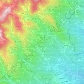 Mappa topografica Les Chaffangeons, altitudine, rilievo