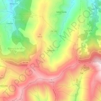 Mappa topografica Mourísia, altitudine, rilievo