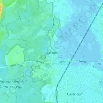 Mappa topografica Bakkum, altitudine, rilievo
