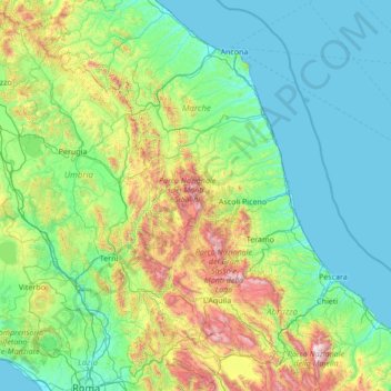 Mappa topografica Monti Sibillini, altitudine, rilievo