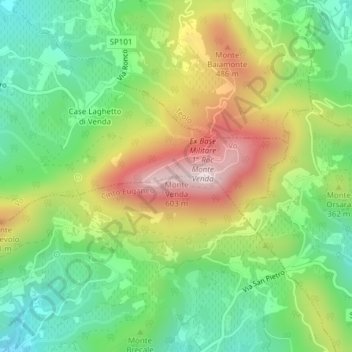 Mappa topografica Monte Venda, altitudine, rilievo