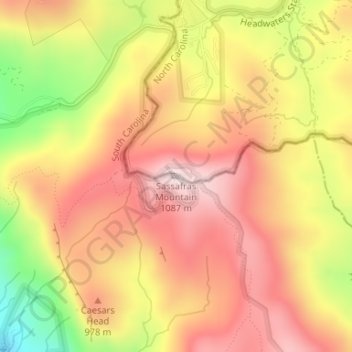 Mappa topografica Sassafras Mountain, altitudine, rilievo
