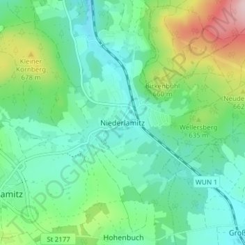 Mappa topografica Niederlamitz, altitudine, rilievo