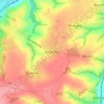 Mappa topografica Nitzschka, altitudine, rilievo