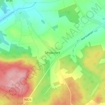 Mappa topografica Séviscourt, altitudine, rilievo