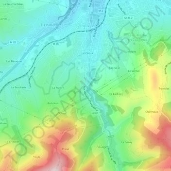 Mappa topografica Moulin Combat, altitudine, rilievo