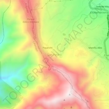 Mappa topografica San Pedro, altitudine, rilievo