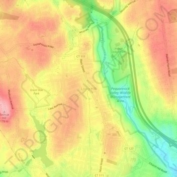 Mappa topografica Long Hill, altitudine, rilievo